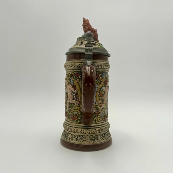 Vintage Genuine Gerz German Beer Stein With Fox Lid & Intricate Hunt Scene - Picture 2 of 10